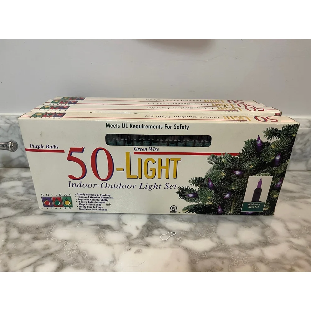 Lot of 4 NOS Holiday Living Purple Mini Lights 50-Count Sets Indoor Outdoor Rare